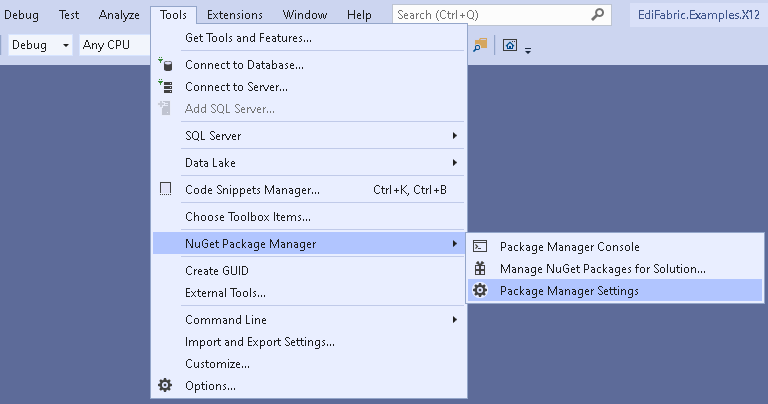 Package Sources in Visual Studio