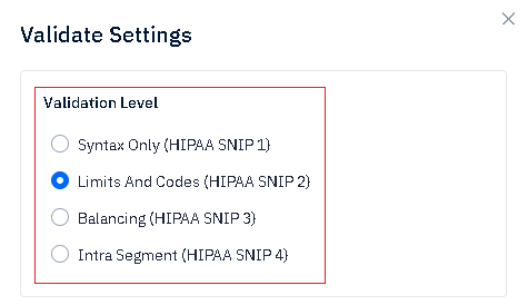 edi file validate settings hipaa level