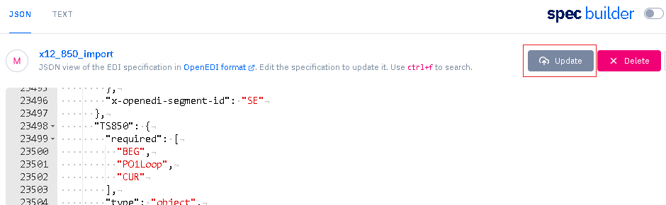 edi spec custom update