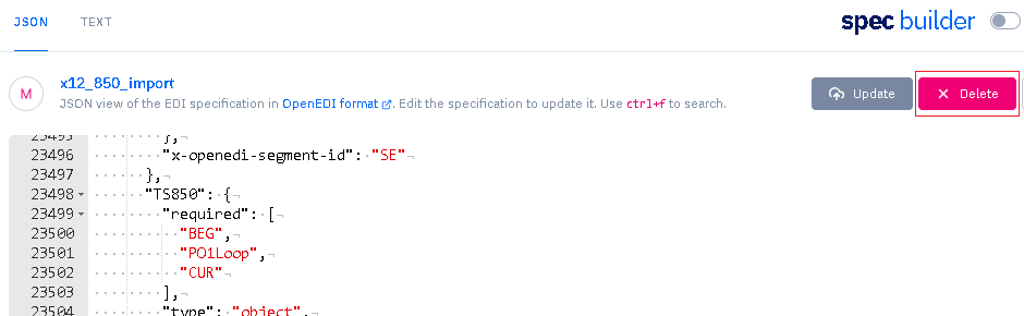 edi spec custom delete