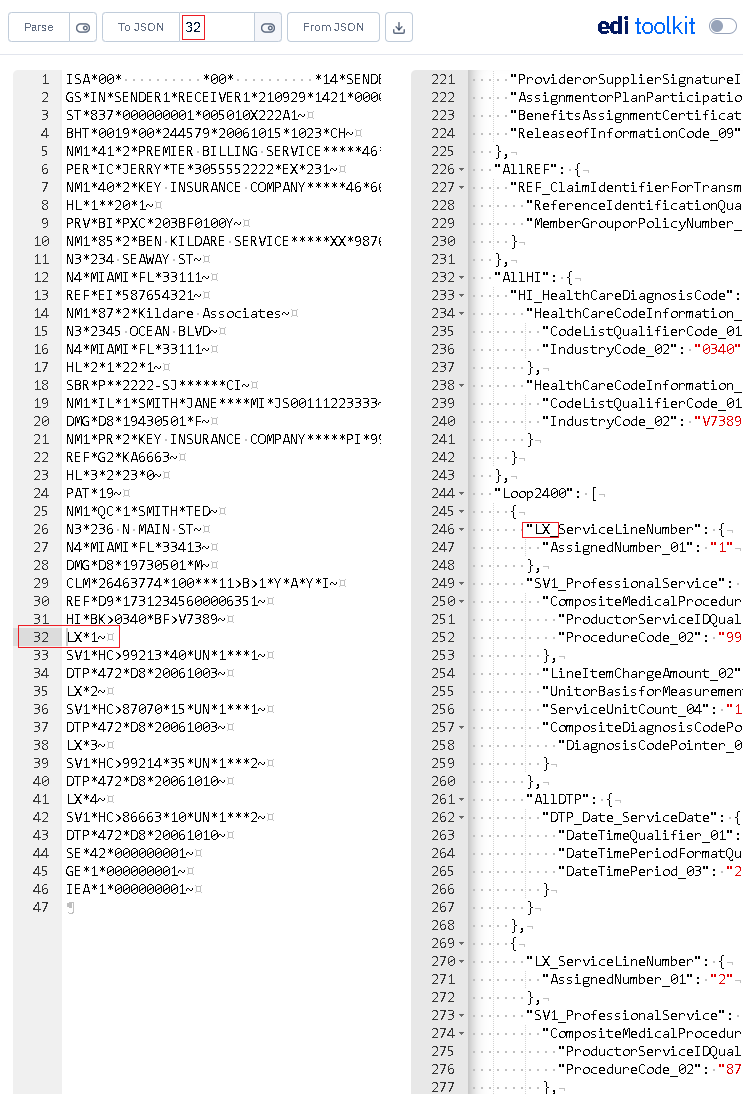 edi to json split