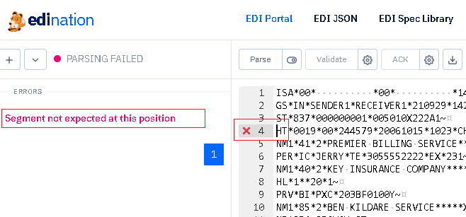 edi file parsed error