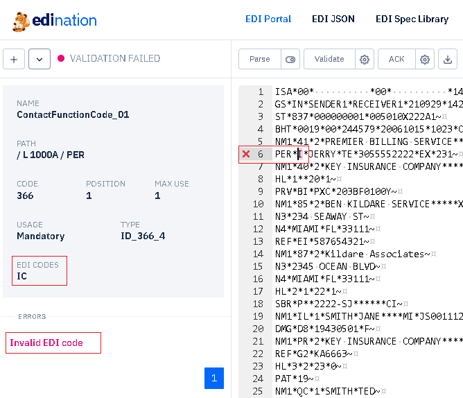 edi file validate error