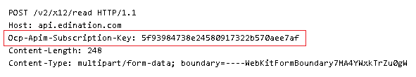 API key in the Ocp-Apim-Subscription-Key header