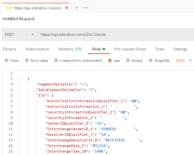 translate json to x12