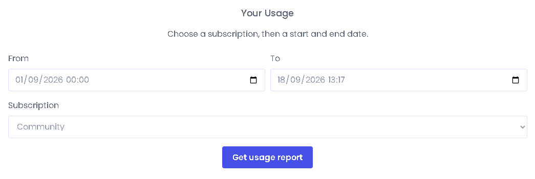Usage report on the account page