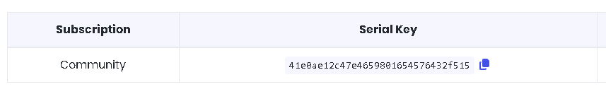 Serial key under Your Subscriptions on the account page