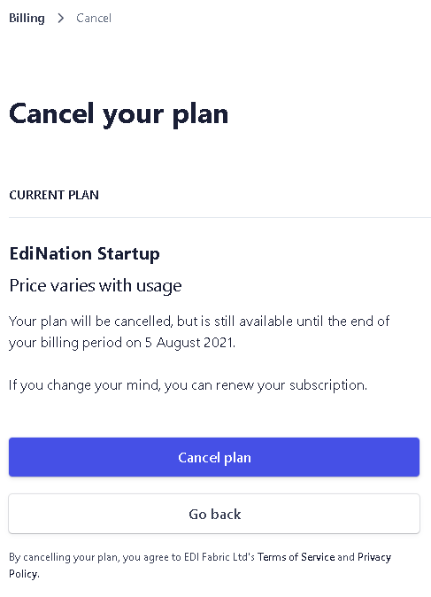 Cancel plan in the billing portal