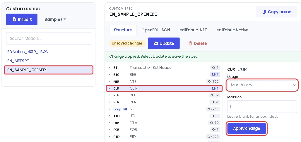CUR set to Mandatory in a custom spec with Apply change