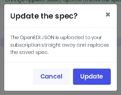 The dialog that confirms the update