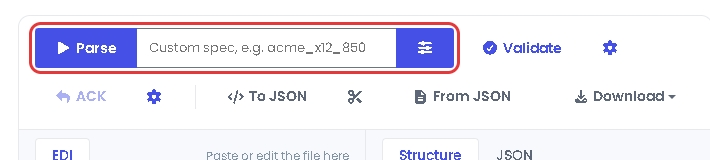 The custom spec box next to the Parse button