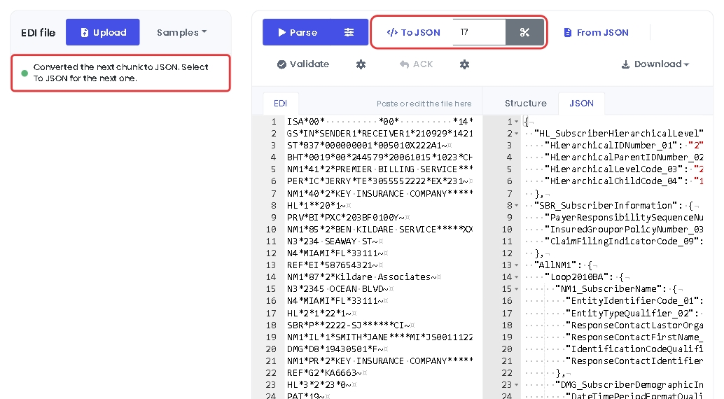 Converting an 837P in chunks, split at the HL segment on line 17